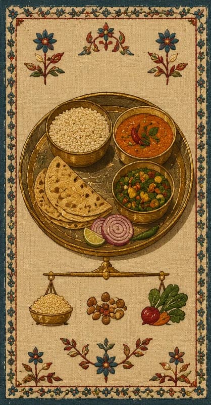 Illustration representing balance across sourcing, plate, and team